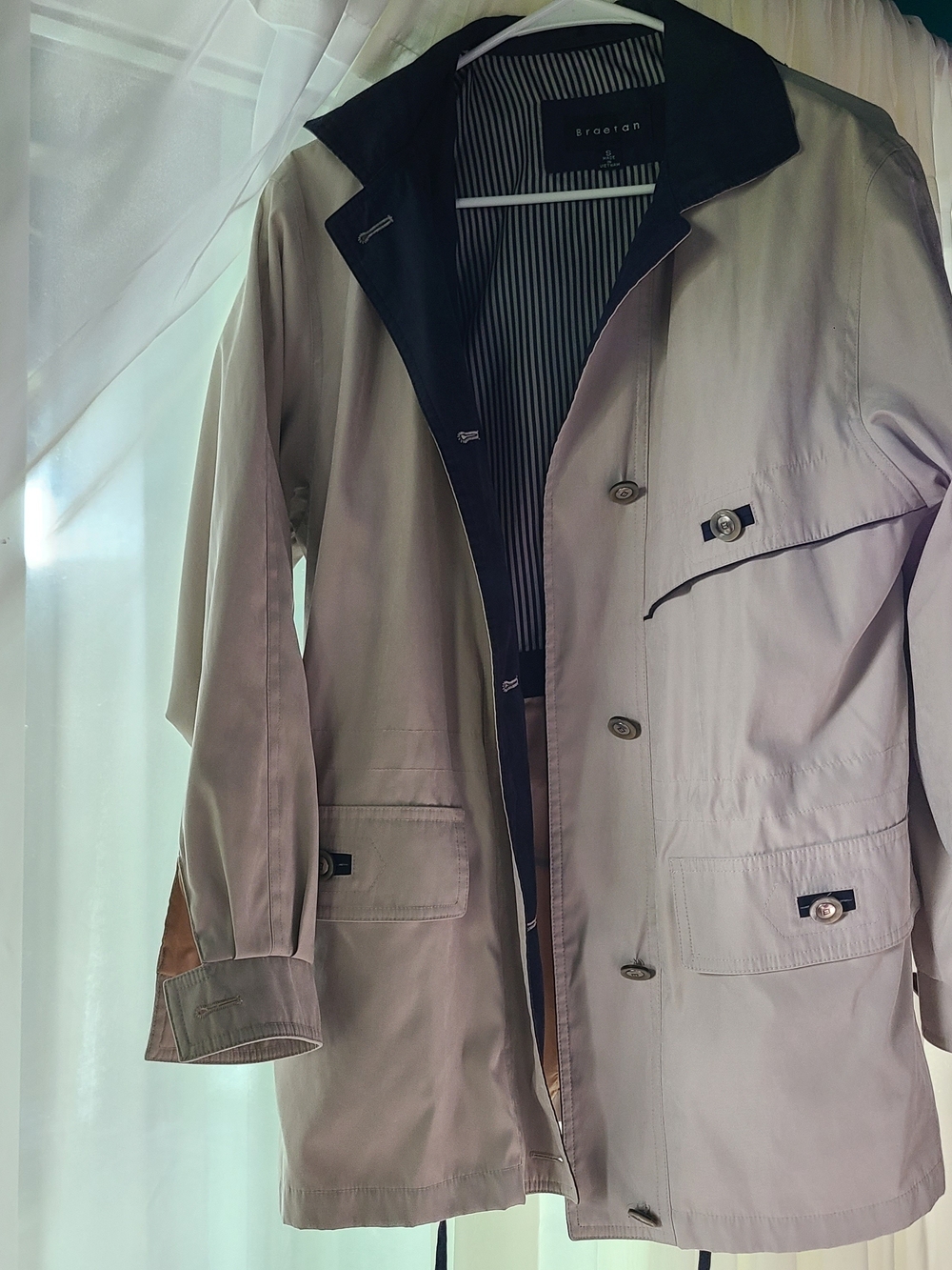 Braetan Light Beige Trench Coat with Navy Accents